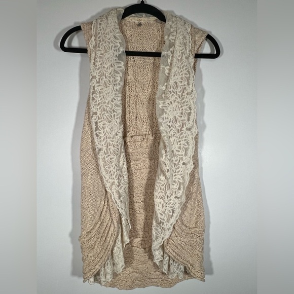 Knitted & Knotted Anthropologie cream fisherman lace cardigan open sz S knit - Picture 1 of 8
